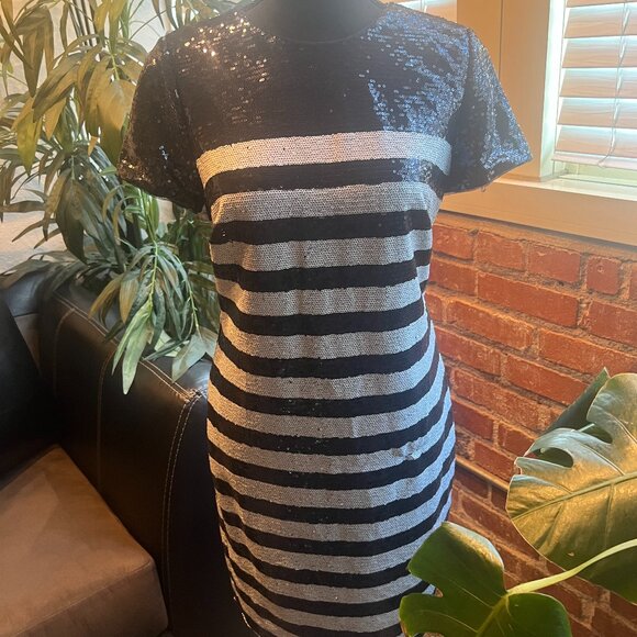 Ralph Lauren Navy and White Sequined Dress - Picture 1 of 6